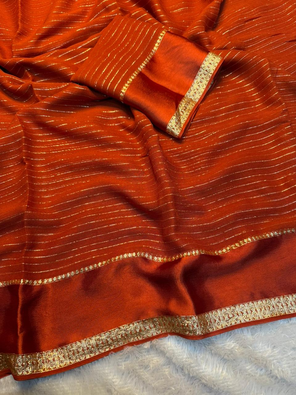 Charming Function Wear Pure Viscose Georgette Fabric With Satin Border Work Saree With Blissful Blouse Piece