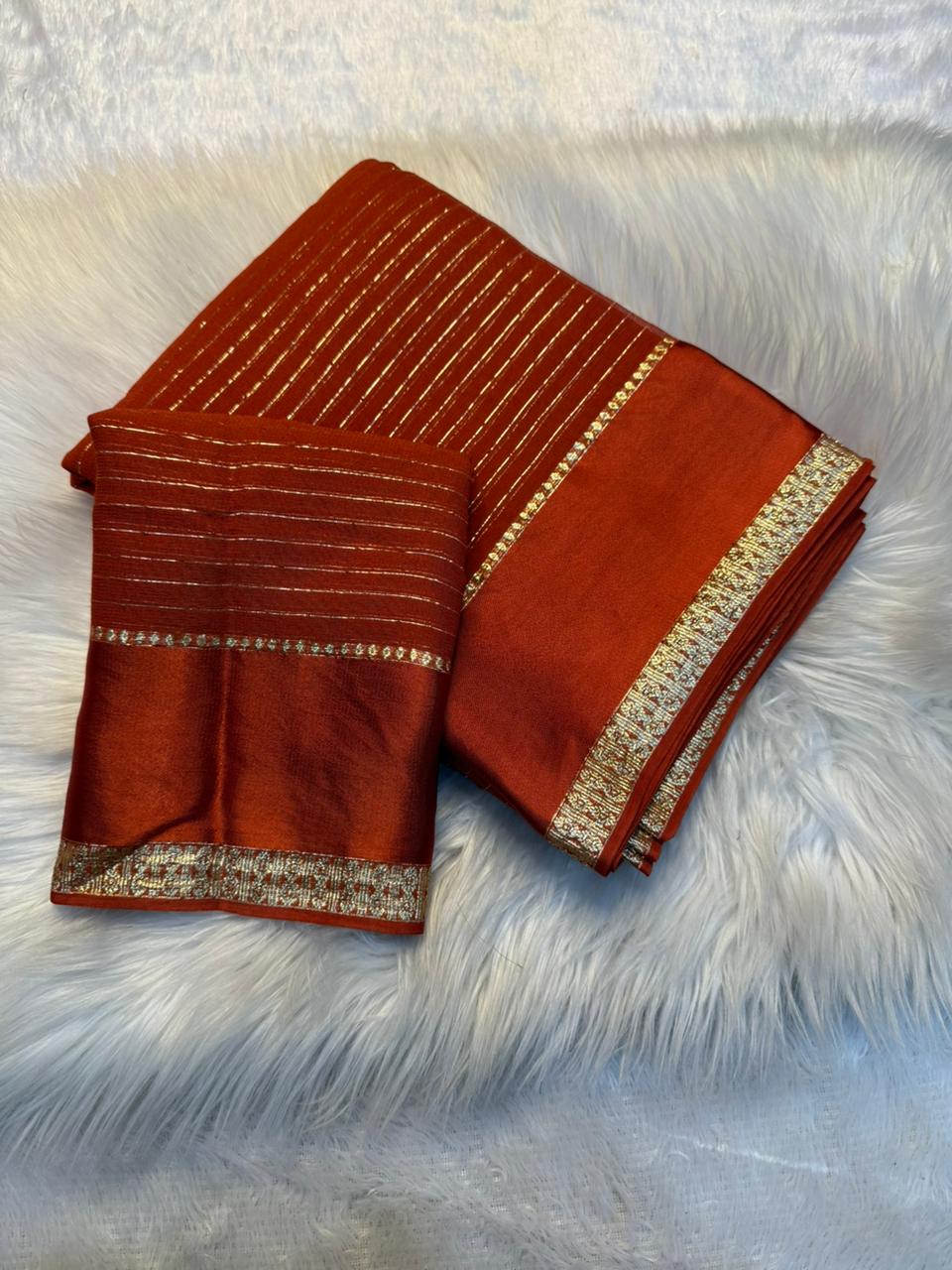 Charming Function Wear Pure Viscose Georgette Fabric With Satin Border Work Saree With Blissful Blouse Piece