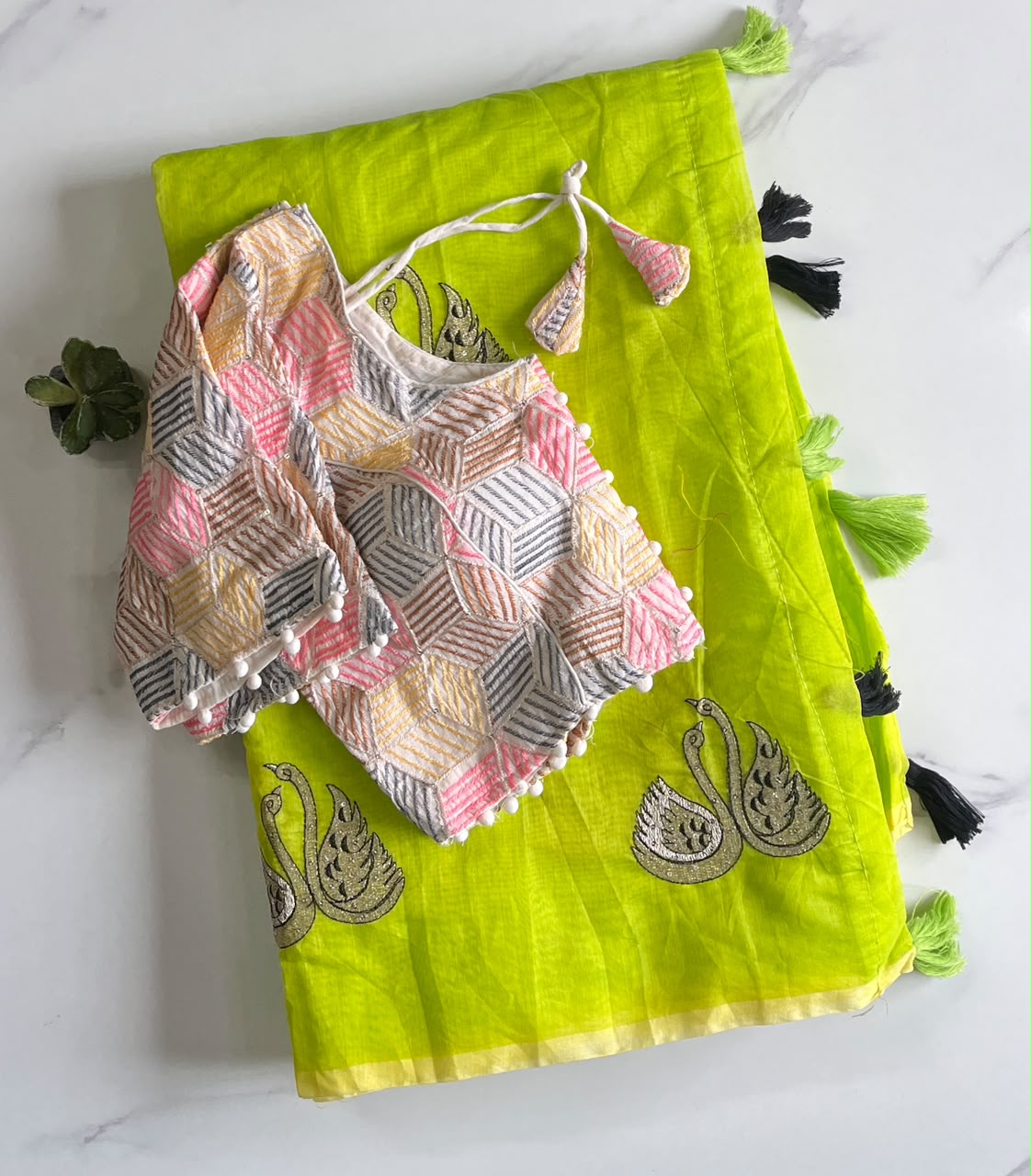 Fanctabulous Function Wear Chanderi Cotton Embroidery n Tussels Work Fancy Designer Saree With Stitched Blouse