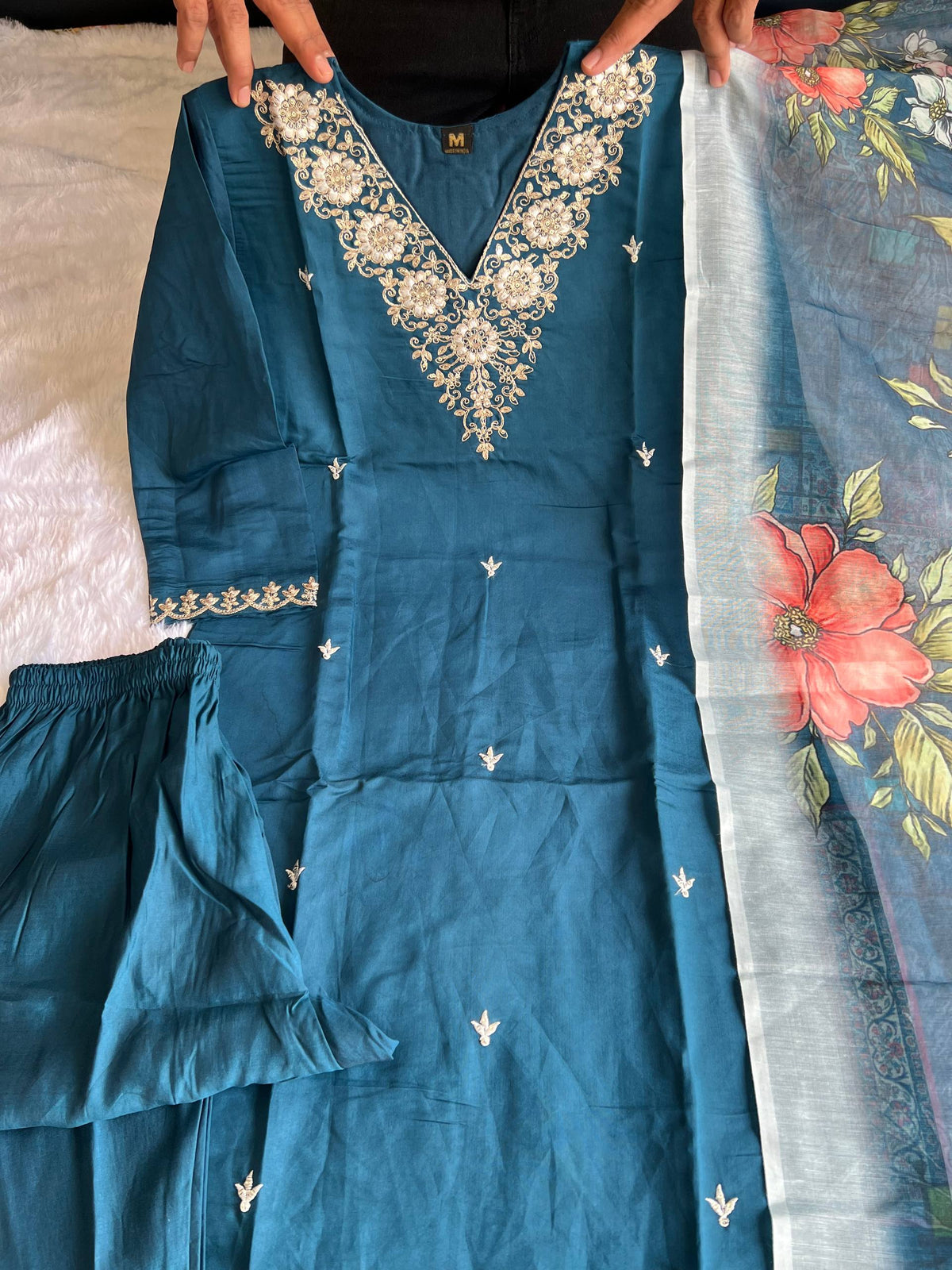 Glamorous Wedding Wear Rayon Silk Embroidery n Sequence Work Designer Straight Kurta With Trouser Dupatta Set
