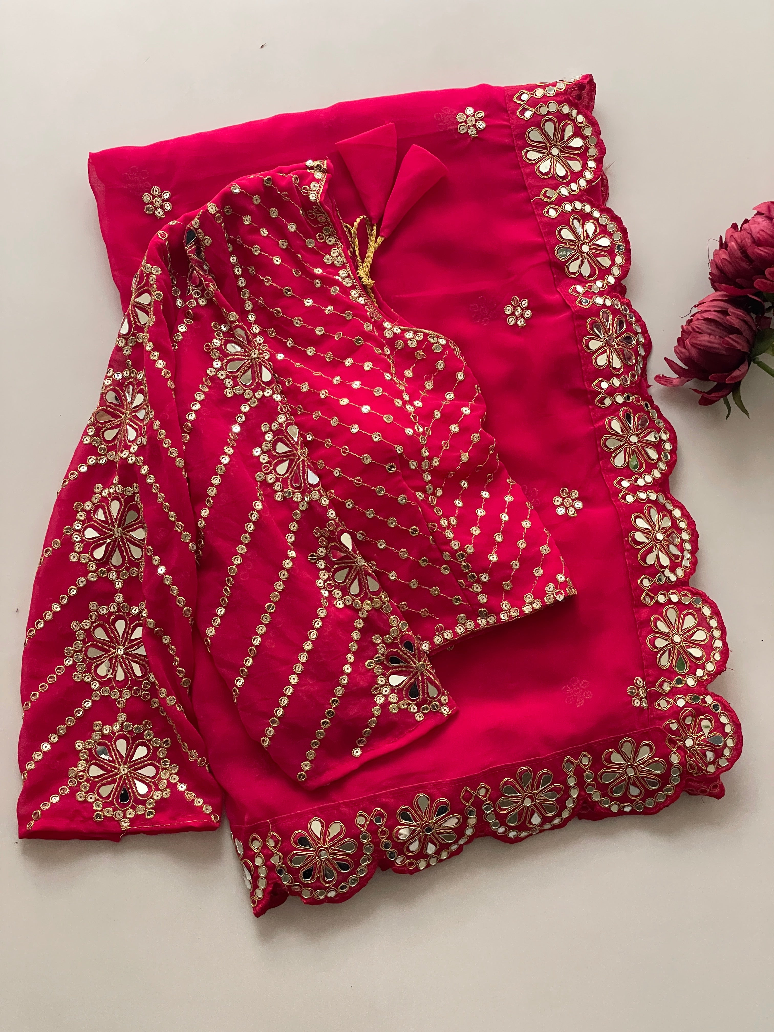Blossom Party Wear Faux Georgette Sequence Heavy Border n Real Mirror Work Fancy Designer Saree With Unstitched Blouse