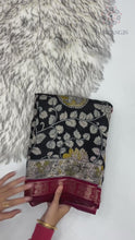 Load and play video in Gallery viewer, New Pure Mangalkari Viscouse Silk Print n Weaving Work Fancy Designer Festive Wear Saree for Women
