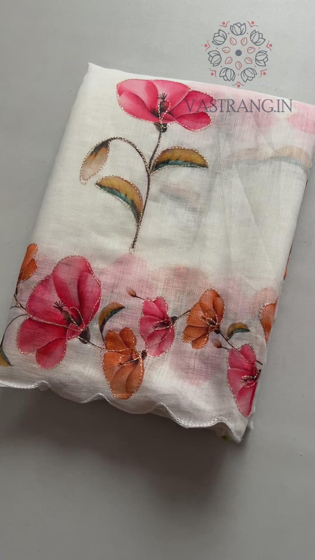 New Cotton Linen Fabric Print With Embroidery Arco Border Work Fancy Designer Saree With Blouse