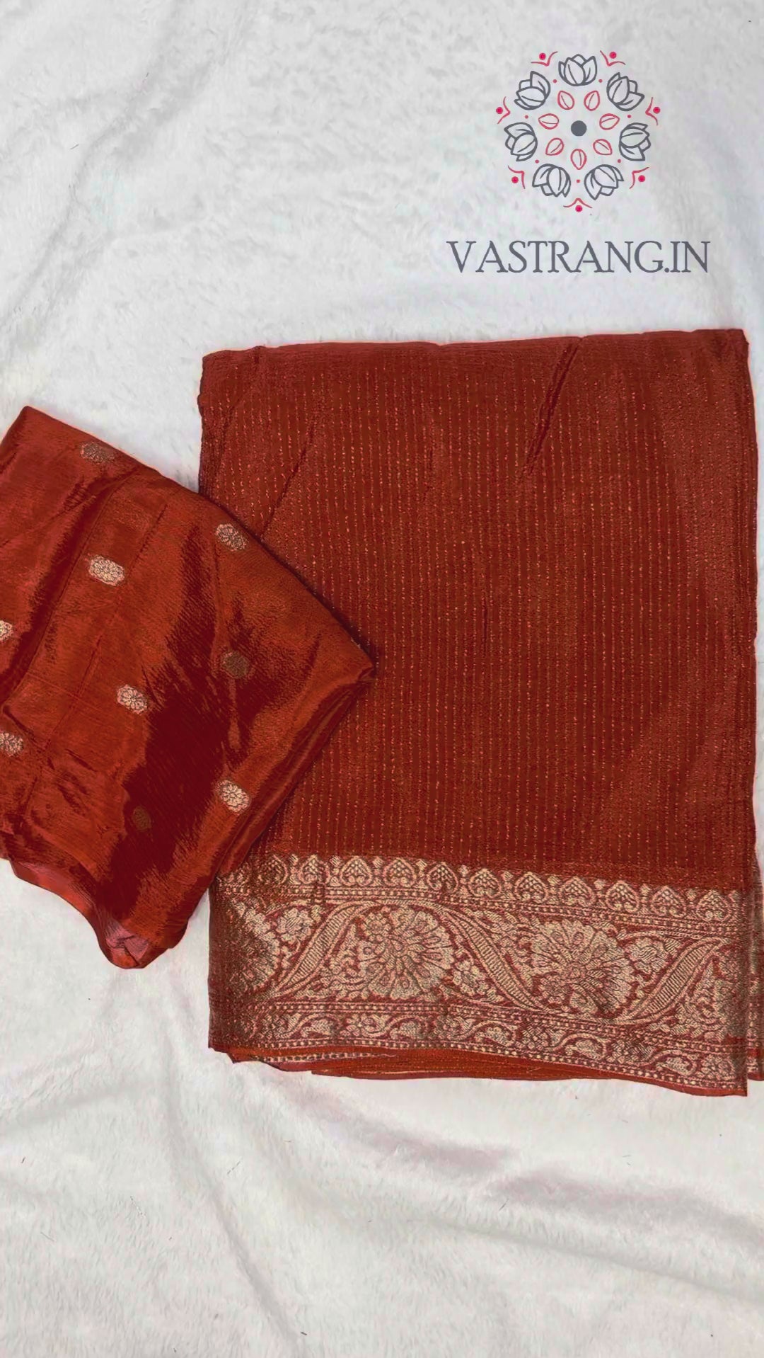 Symmetrical Orange Color Pure Viscose Chinnon Zari Jacquard Weaving Work Saree With Embrocation Blouse Piece