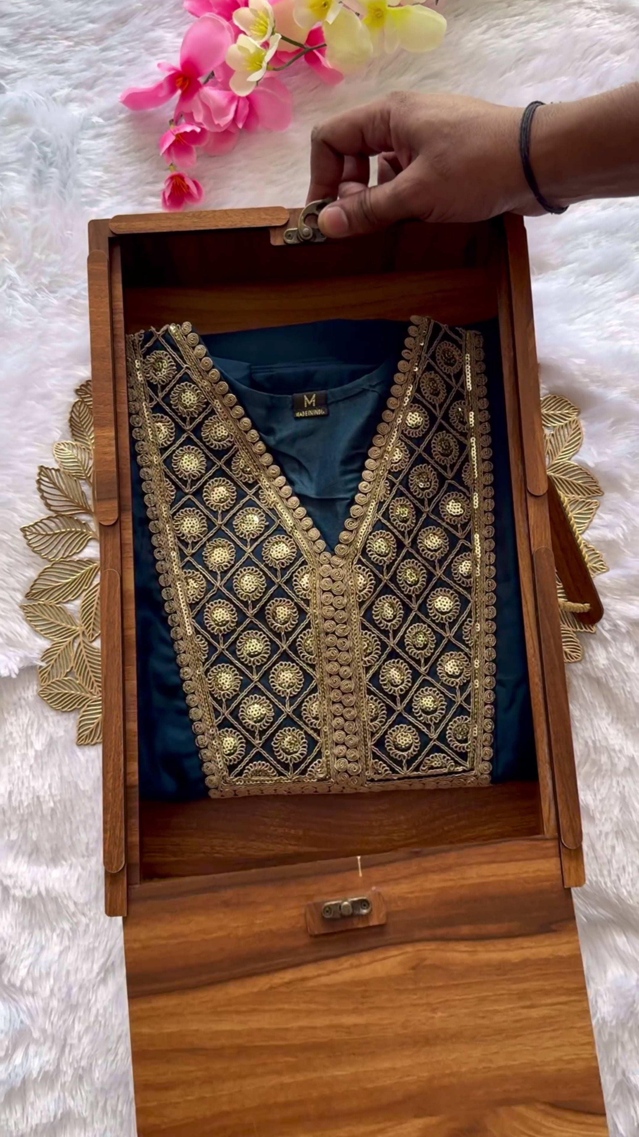 Latest Function Wear Teal Blue Color Cotton Embroidery n Sequence Work Designer Straight Kurta With Trouser n Dupatta Set