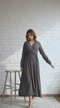Load and play video in Gallery viewer, Latest Trendy Western Wear Wrinkle Rayon V Neck Women&#39;s Maxi Dress
