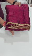 Load and play video in Gallery viewer, New Partywear Frandy Crush Silk Katdana Moti Lace Border Work Fancy Designer Saree With Blouse
