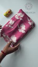 Load and play video in Gallery viewer, Mellifluous Party Wear Soft Satin Georgette Flower Print Zarkan Diamond N Cut Work Fancy Designer Saree With Blouse Piece
