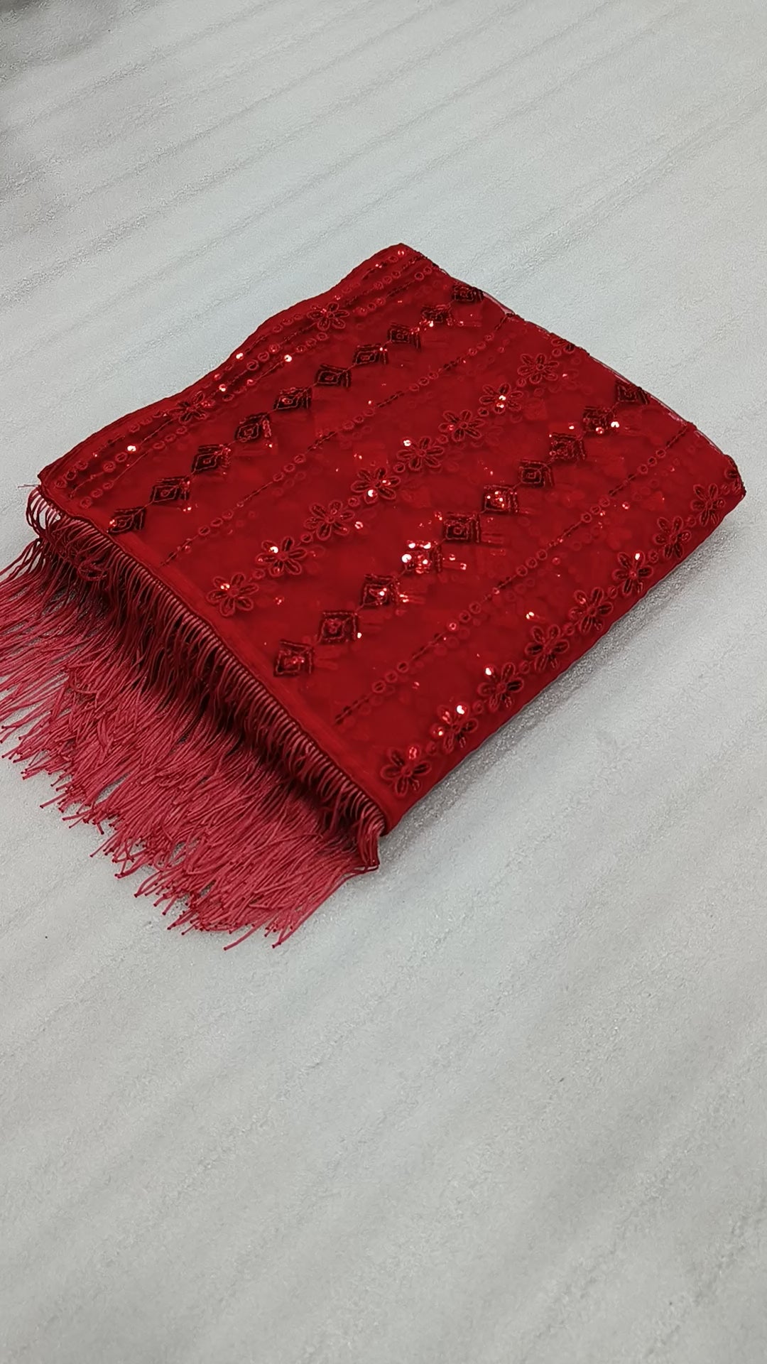 Partywear Red Color Soft Net Sequence Work Fancy Designer Saree With Embroidered Blouse