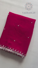 Load and play video in Gallery viewer, New Partywear Soft Georgette Pink n Orange Pedding Color Sequence Embroidery n Cut Work Fancy Designer Saree With Blouse
