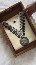 Load and play video in Gallery viewer, New Traditional White Color Cotton Embroidery Work Designer Straight Kurta With Trouser n Dupatta Set

