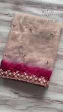 Load and play video in Gallery viewer, Glamorous Party Wear Double Shaded Crunchy Chiffon Crush Silk Embroidery Work Partywear Fancy Designer Saree With Contrast Blouse
