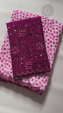 Load and play video in Gallery viewer, New Festive Wear Georgette Pink Color Print N Arco Border Work Fancy Designer Saree
