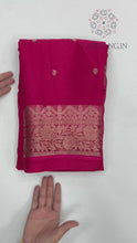 Load and play video in Gallery viewer, Evocative Rani Color Jacquard Weaving Work Pure Heavy Crepe Soft Silk With Redolent Blouse Piece
