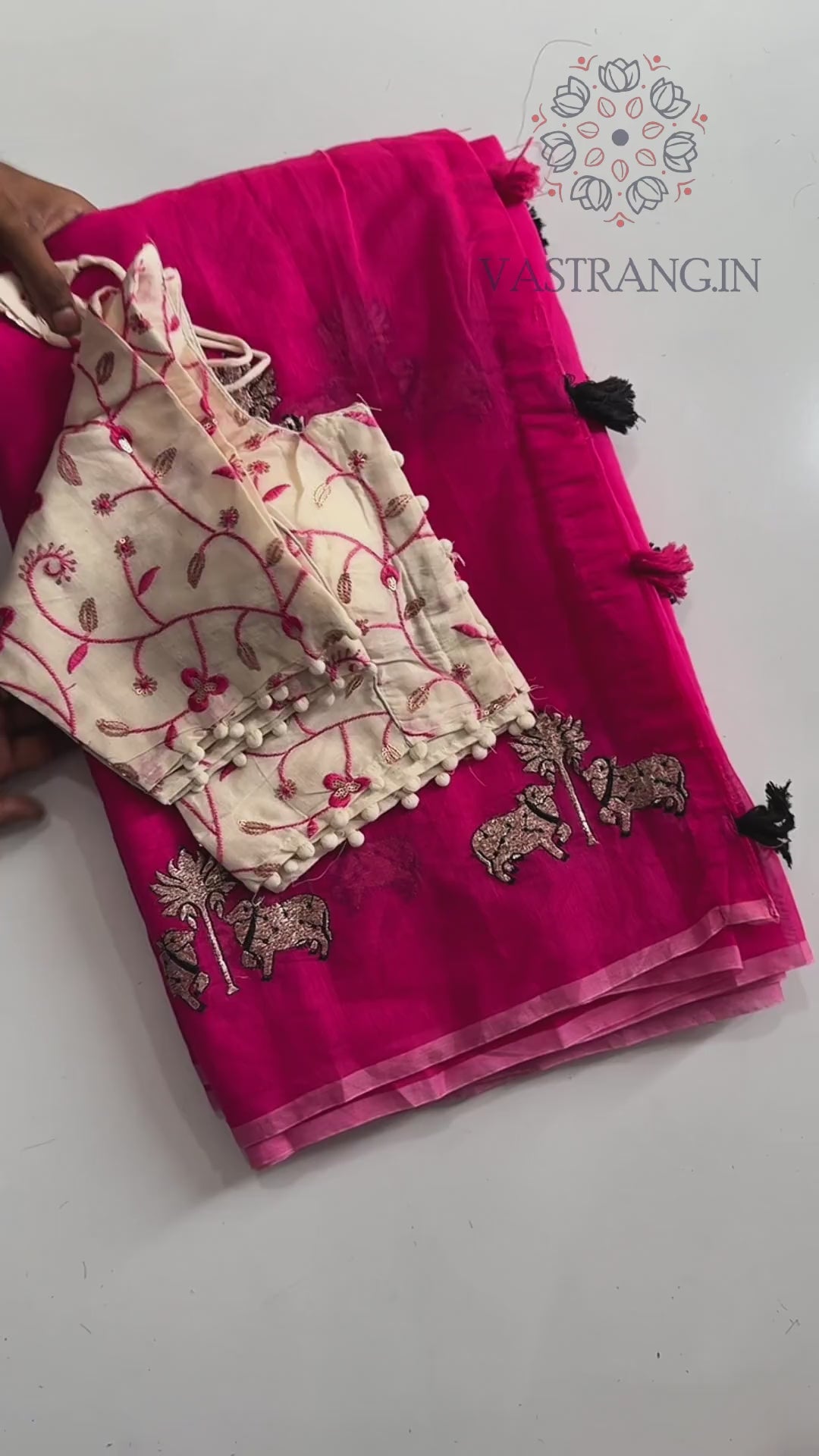 Mellifluous Party Wear Chanderi Cotton Embroidery n Tussels Work Fancy Designer Saree With Stitched Blouse