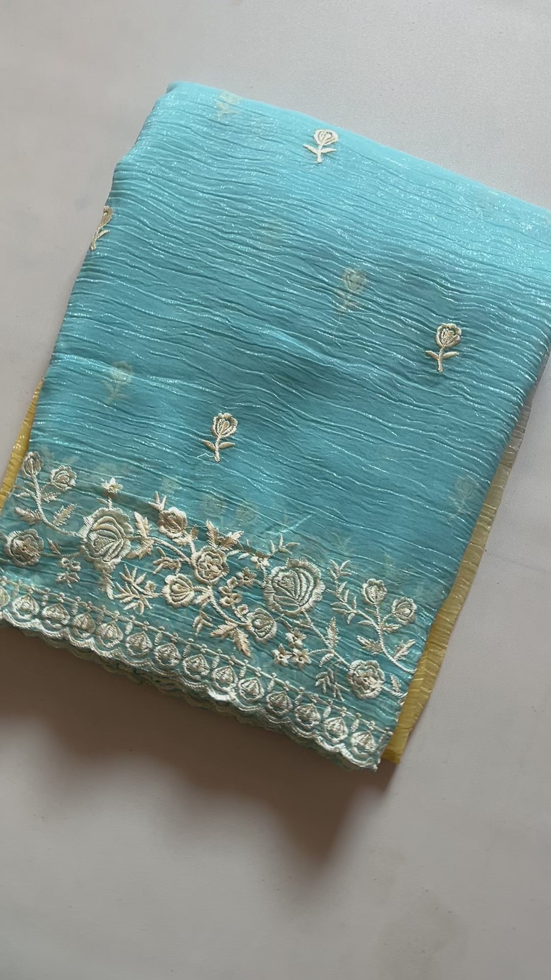 New Multicolor Soft Tissue Crush Silk Embroidery n Cut Work Partywear Fancy Designer Saree With Blouse