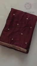 Load and play video in Gallery viewer, Latest Maroon Color Partywear Rangoli Silk Embrodiered Sequence Work Fancy Designer Saree With Blouse
