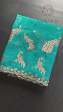 Load and play video in Gallery viewer, Prettiest Double Shaded Crunchy Chiffon Crush Silk Embroidery Work Partywear Fancy Designer Saree For Wedding
