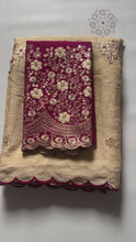 Load and play video in Gallery viewer, Marvellous Gold Rangoli Crush Silk Embroidery n Cut Work Saree With Unique Blouse Piece
