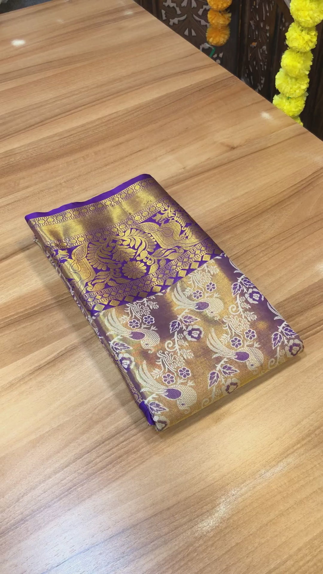 New Purple Color Kanjiviram Pattu Silk Gold Zari Weaving Wedding Wear Saree With Blouse