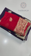 Load and play video in Gallery viewer, New Festive Wear Purple Color Viscose Georgette Jacquard Weaving Work Fancy Designer Saree
