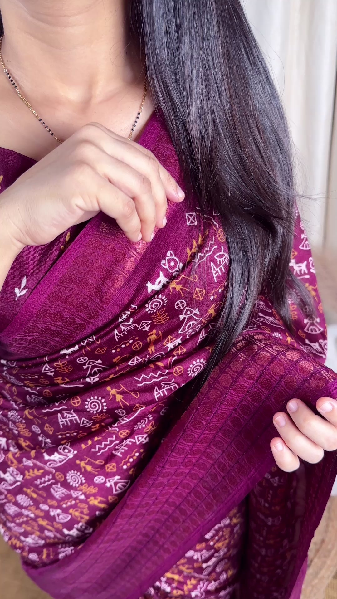 New Kalamkari Print Saree With Sequin & Zari Boder & Tussles in Pallu With Printed Blouse