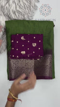 Load and play video in Gallery viewer, New Function Wear Green Color Pure Dola Silk Jacquard Weaving Work Fancy Designer Saree With Blouse Piece
