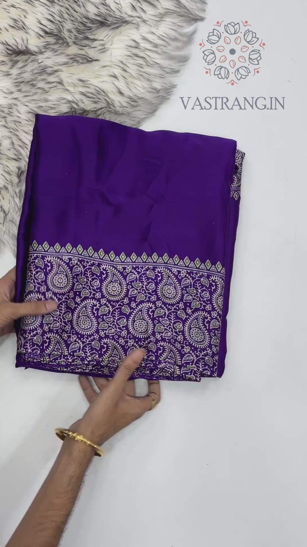 New Function Wear Purple Color Pure Satin Silk Ajrak Printed Rich Pallu n Tussles Work Fancy Designer Saree