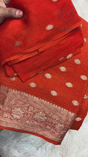 Load and play video in Gallery viewer, Charismatic Party Wear Pure Viscose Chinoon Zari Jacquard Weaving Work Fancy Designer Saree With Glowing Blouse Piece
