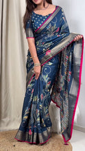 Load and play video in Gallery viewer, Elegant New Festive Wear Soft Cotton Designer Tussles Print n Weaving Work Saree For Women
