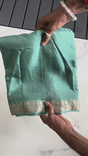 Load and play video in Gallery viewer, Confounding Sea Green Color Pure Viscose Chinnon Zari Jacquard Weaving Work Saree With Glowing Blouse Piece
