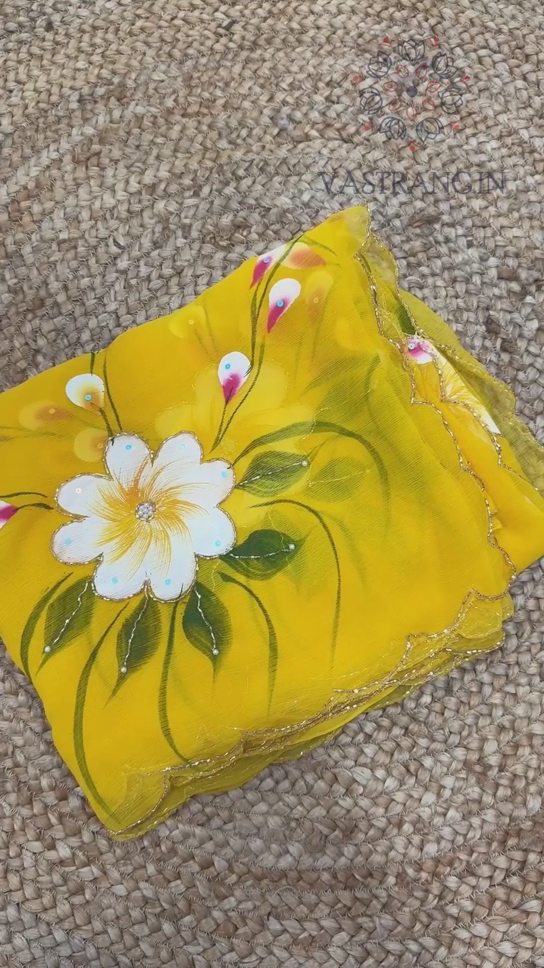 New Wedding Wear Yellow Color Soft Chiffon Handbrush Print n Handwork Fancy Designer Saree With Blouse