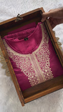 Load and play video in Gallery viewer, Evocative Wedding Wear Peach Color Roman Silk Embroidery n Sequence Work Designer Straight Kurta With Trouser n Dupatta Set
