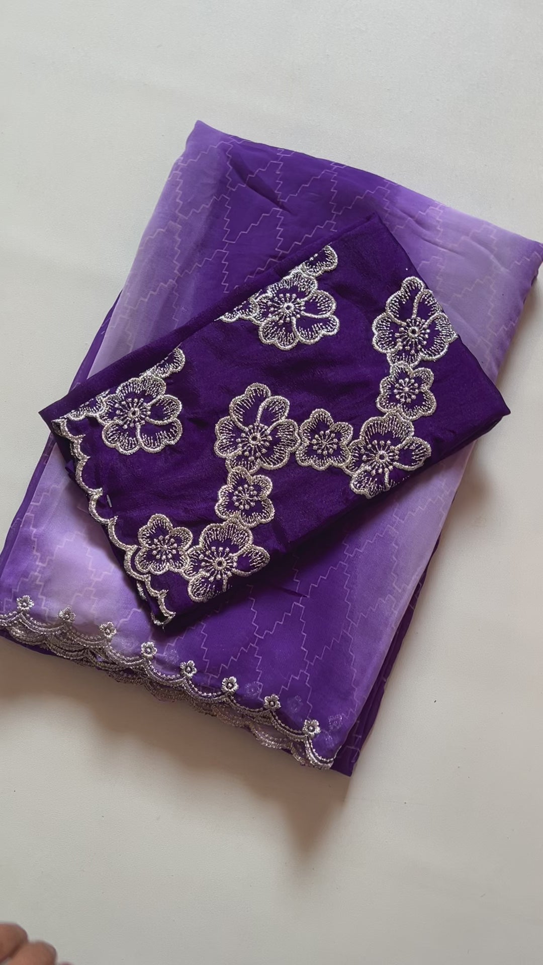 New Georgette Purple Color Shibori Print n Border Work Saree With Embroidered Blouse Piece