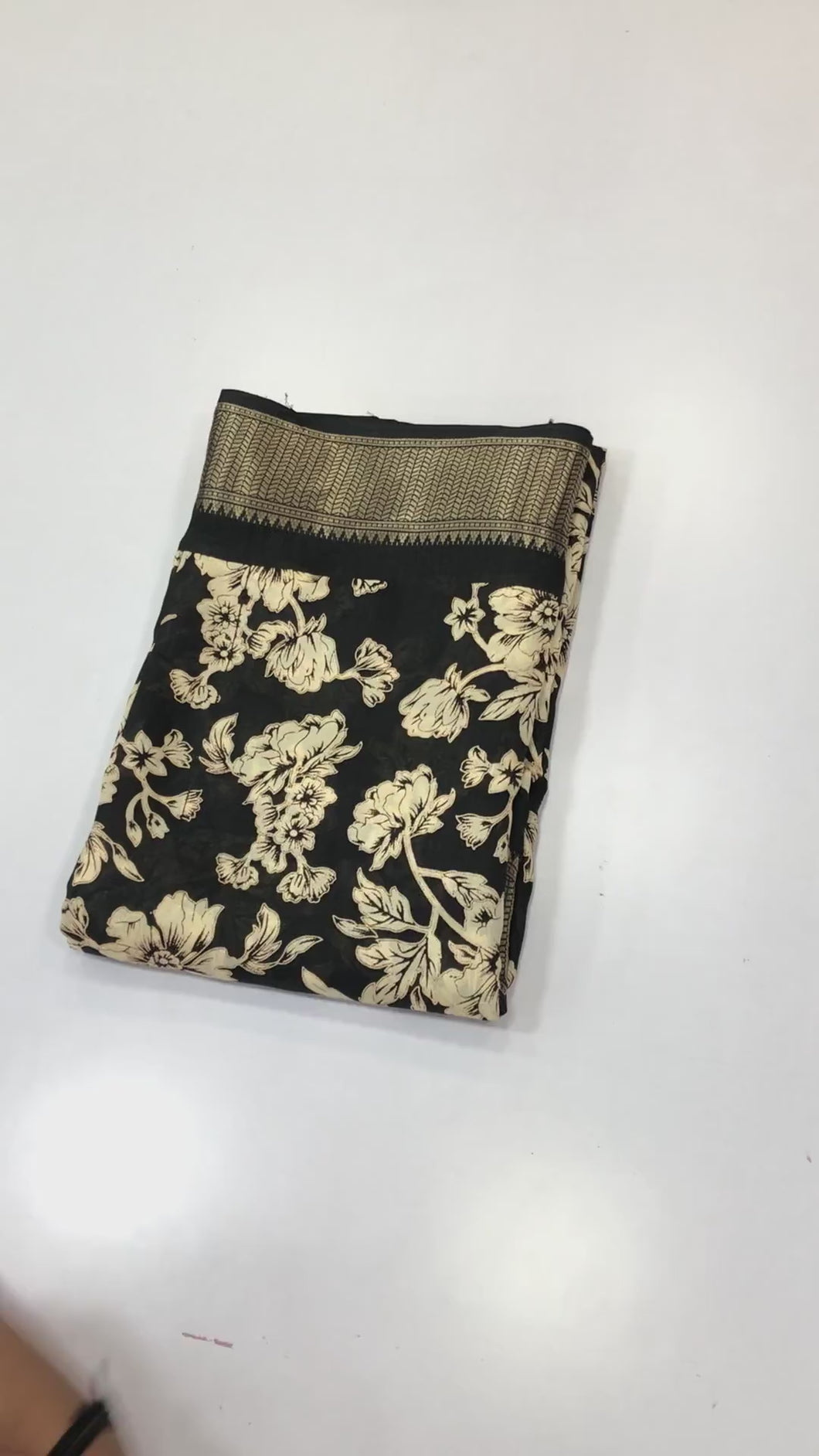 New Black Color Chiffon Floral Printed Saree With Zari weaving Design Border
