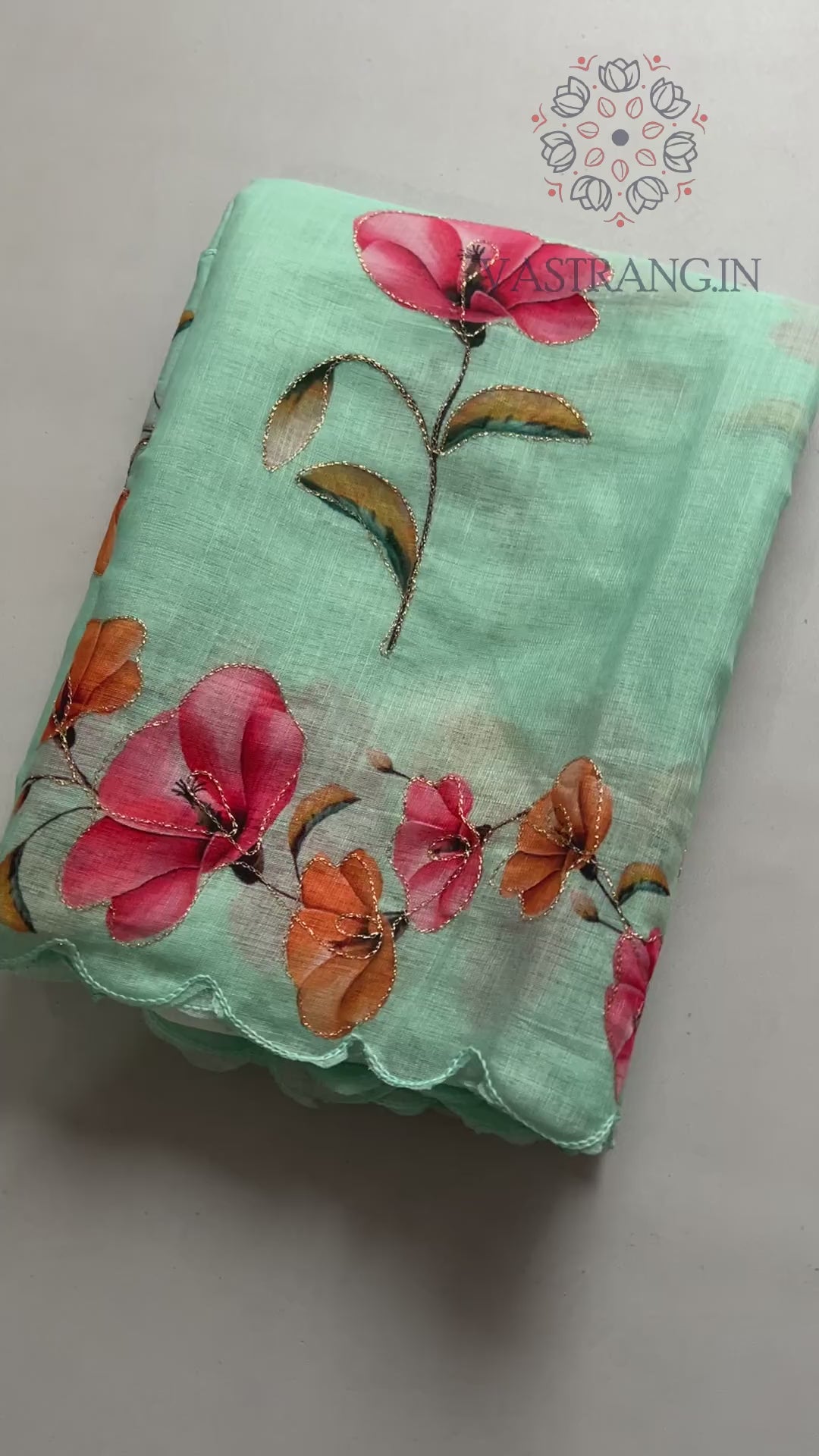 New Cotton Linen Fabric Print With Embroidery Arco Border Work Fancy Designer Saree With Blouse