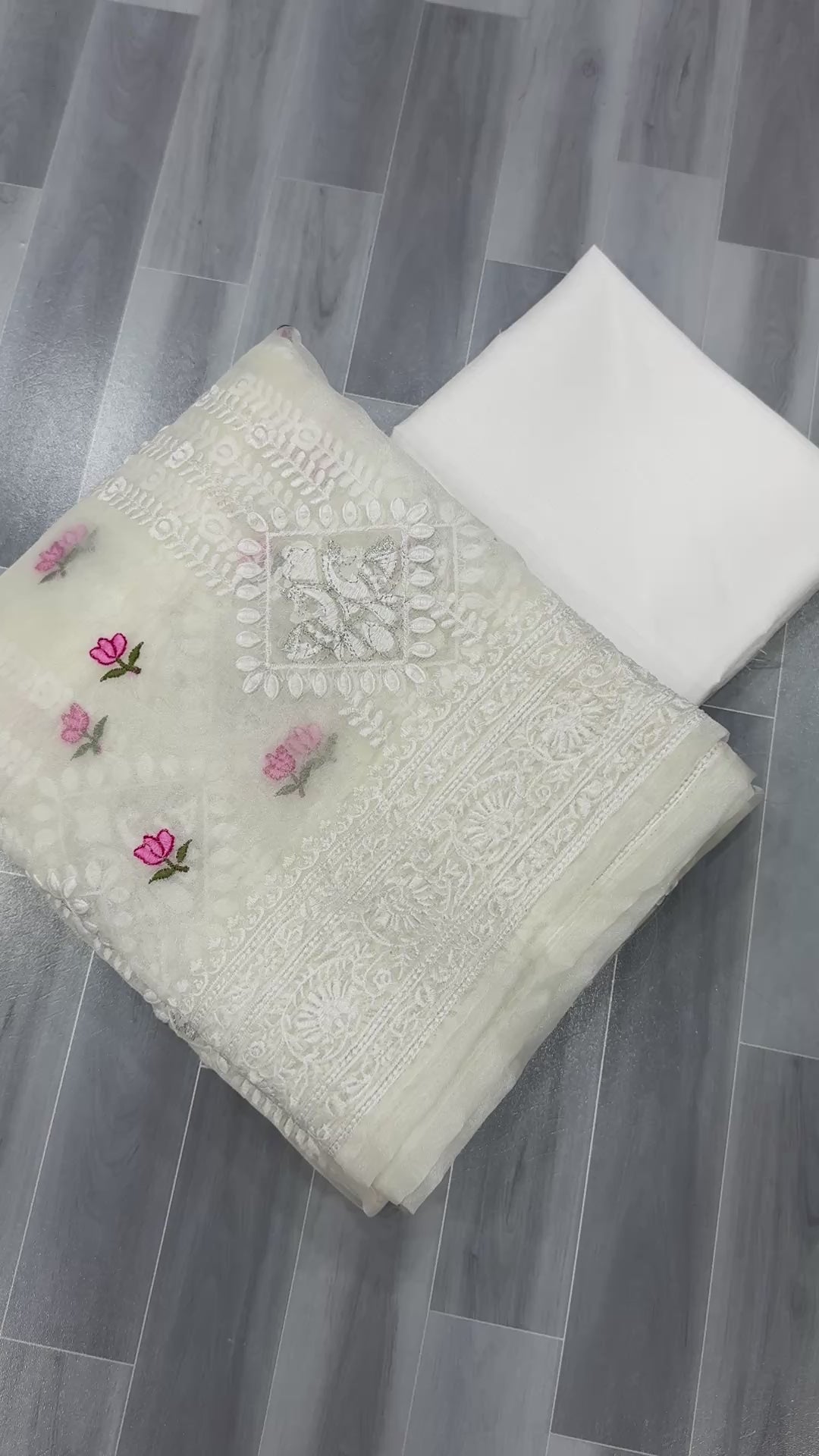 Partywear White Color Organza Silk Embroidery Lucknawi Work With Tassels Work Fancy Designer Saree