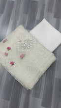 Load and play video in Gallery viewer, Partywear White Color Organza Silk Embroidery Lucknawi Work With Tassels Work Fancy Designer Saree
