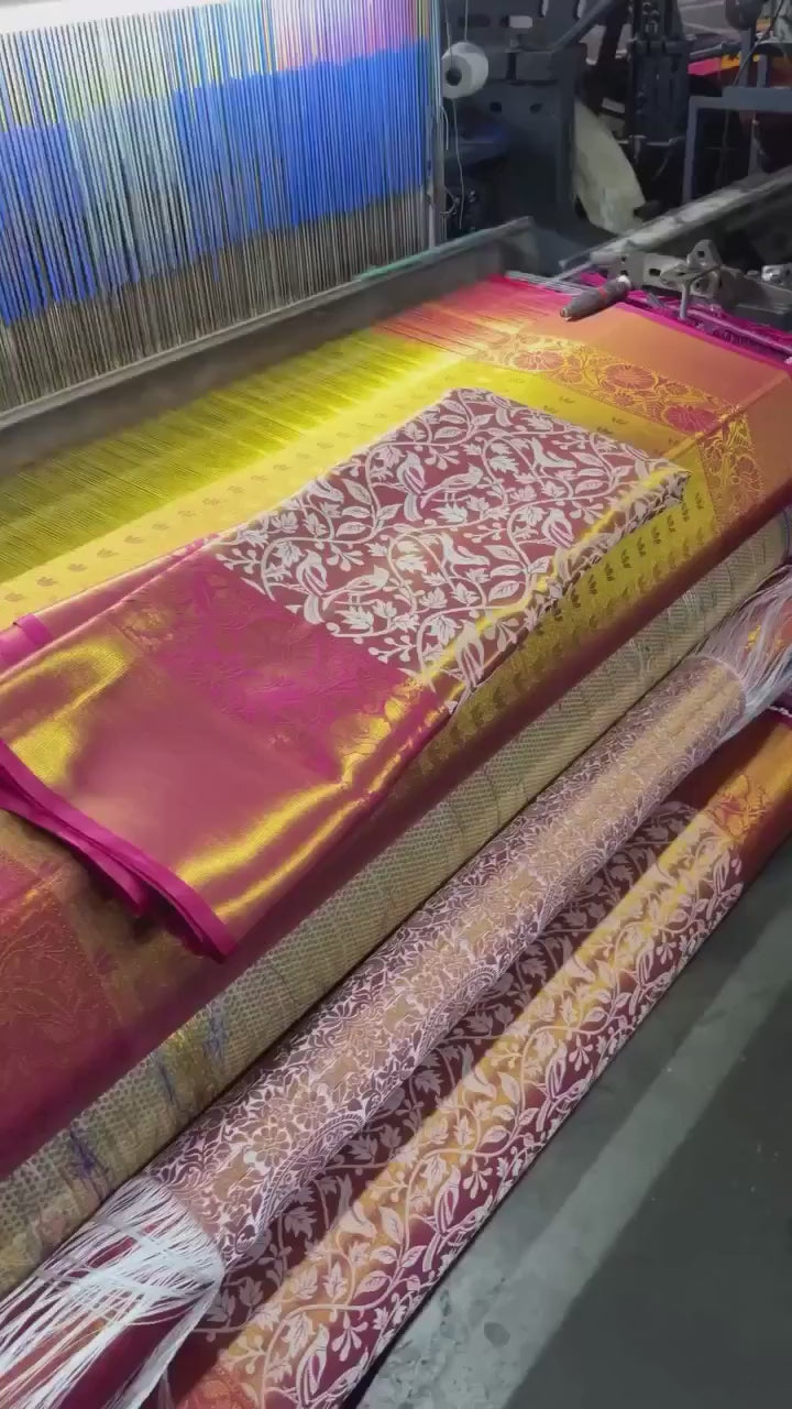 New Wedding Wear Kanjivaram Silk Pure Zari Weaving with Beautiful Meena Weaving Saree