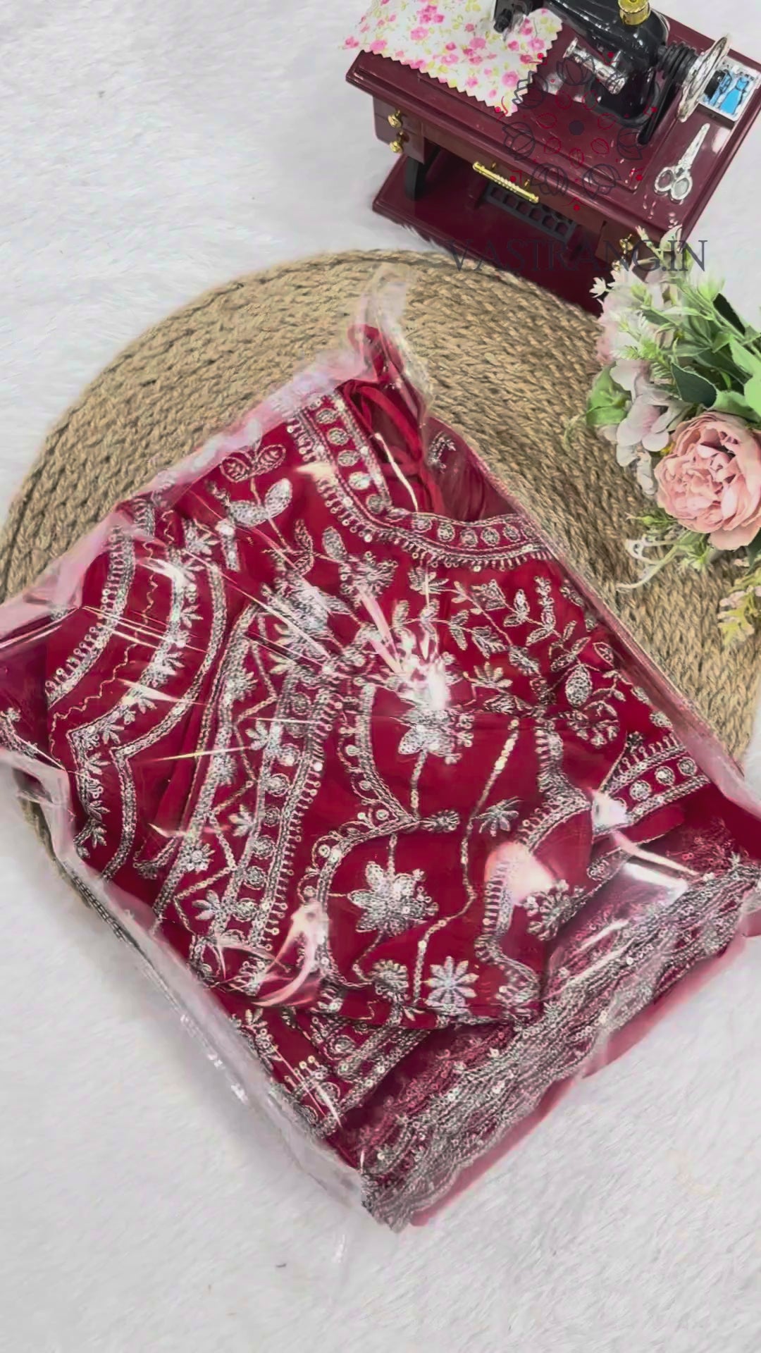 New Wedding Wear Glorious Red Color Faux Georgette Sequence n Pearl Work Fancy Designer Saree Blouse With Stunner Dupatta