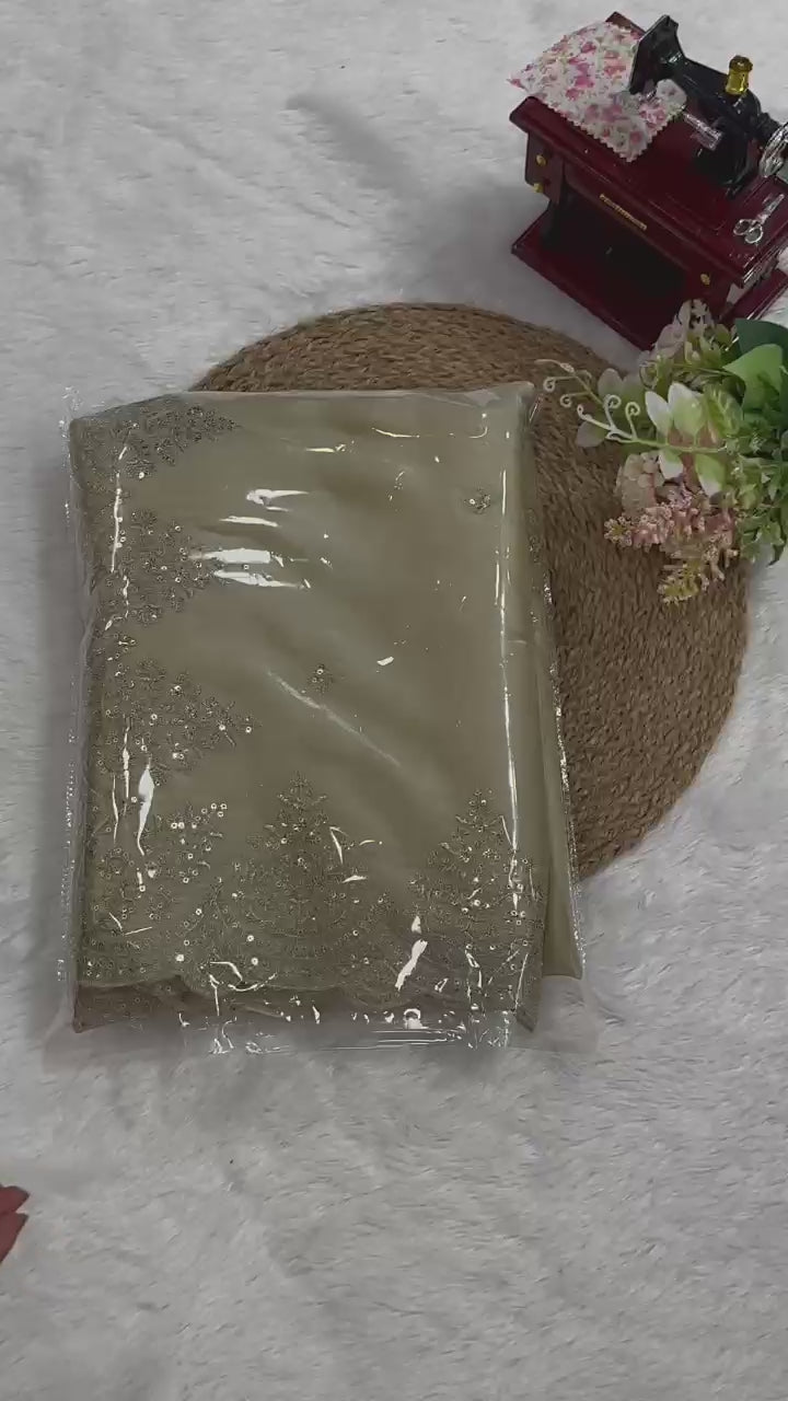New Golden Color Partywear Silk Fabric Sequence n Embroidered Fancy Designer Saree With Unstitched Blouse