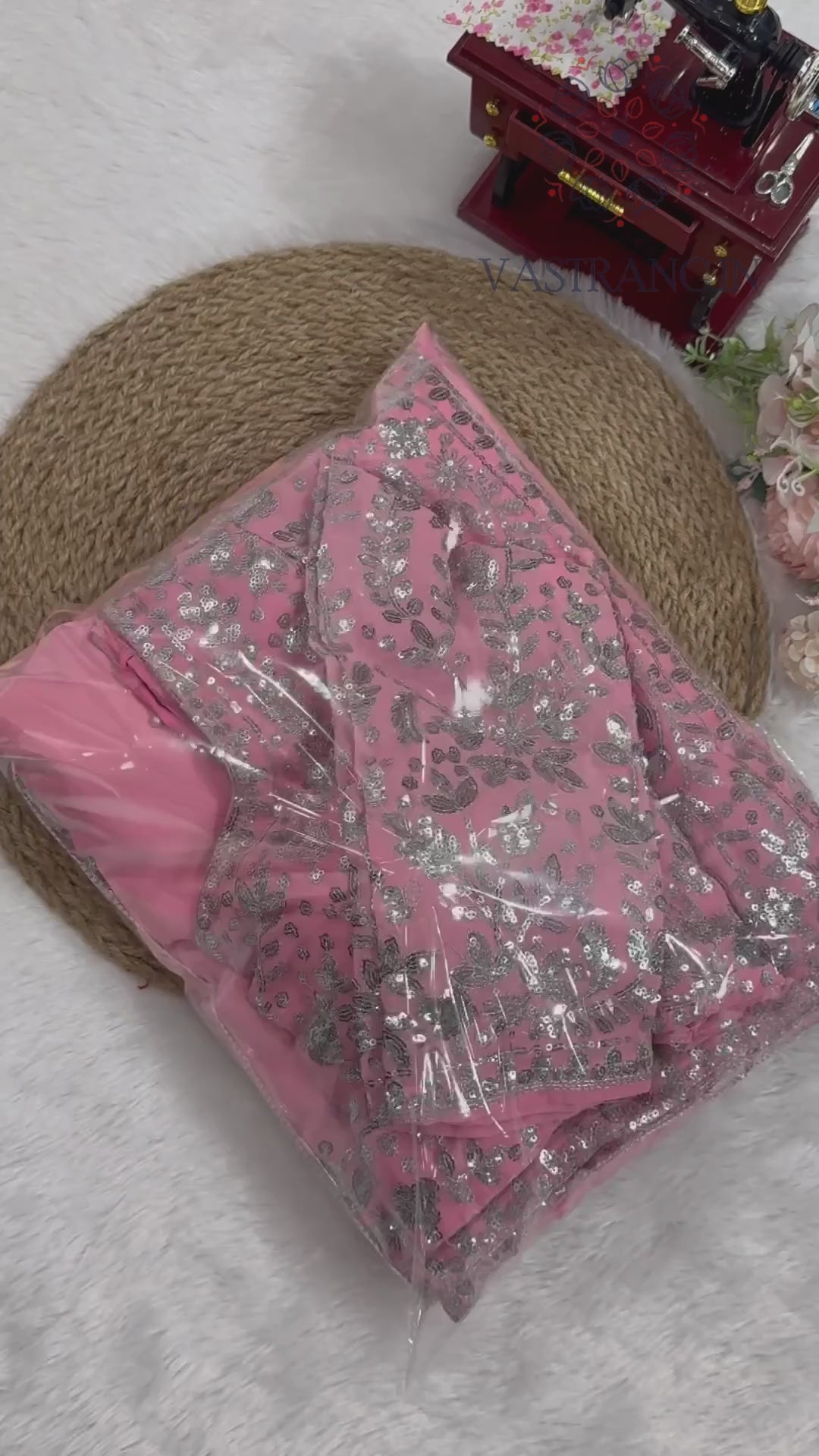 New Festive Wear Pink Color Faux Georgette Sequence n Pearl Work Fancy Designer Saree n Blouse With Stunner Dupatta
