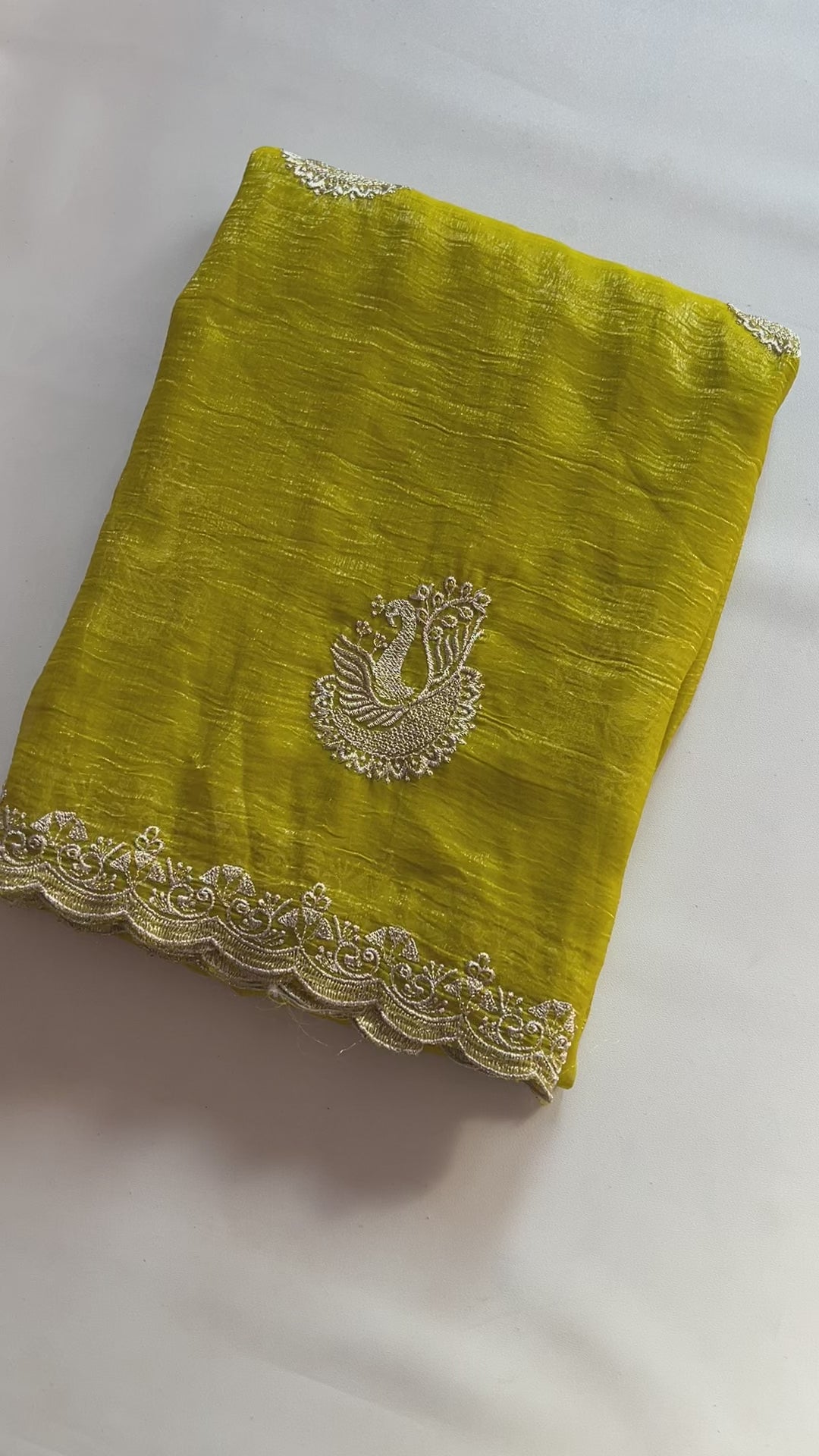 New Dark Mustard Crush Chiffon Embroidery n Sequence Work Partywear Fancy Designer Saree With Blouse
