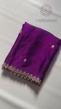 Load and play video in Gallery viewer, New Partywear Purple Color Crunchy Chiffon Crush Silk Embroidery n Cut Work Fancy Designer Saree
