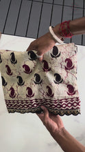 Load and play video in Gallery viewer, Blissful Party Wear Mul Cotton Print Sequence Lace n Rich Pallu Work Designer Saree With Stunner Blouse Piece
