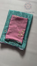 Load and play video in Gallery viewer, Fantabulous Party Wear Soft Chinnon Silk Heavy Sequence Buta Jari Work N Border Fancy Designer Saree Contrast Blouse For Wedding
