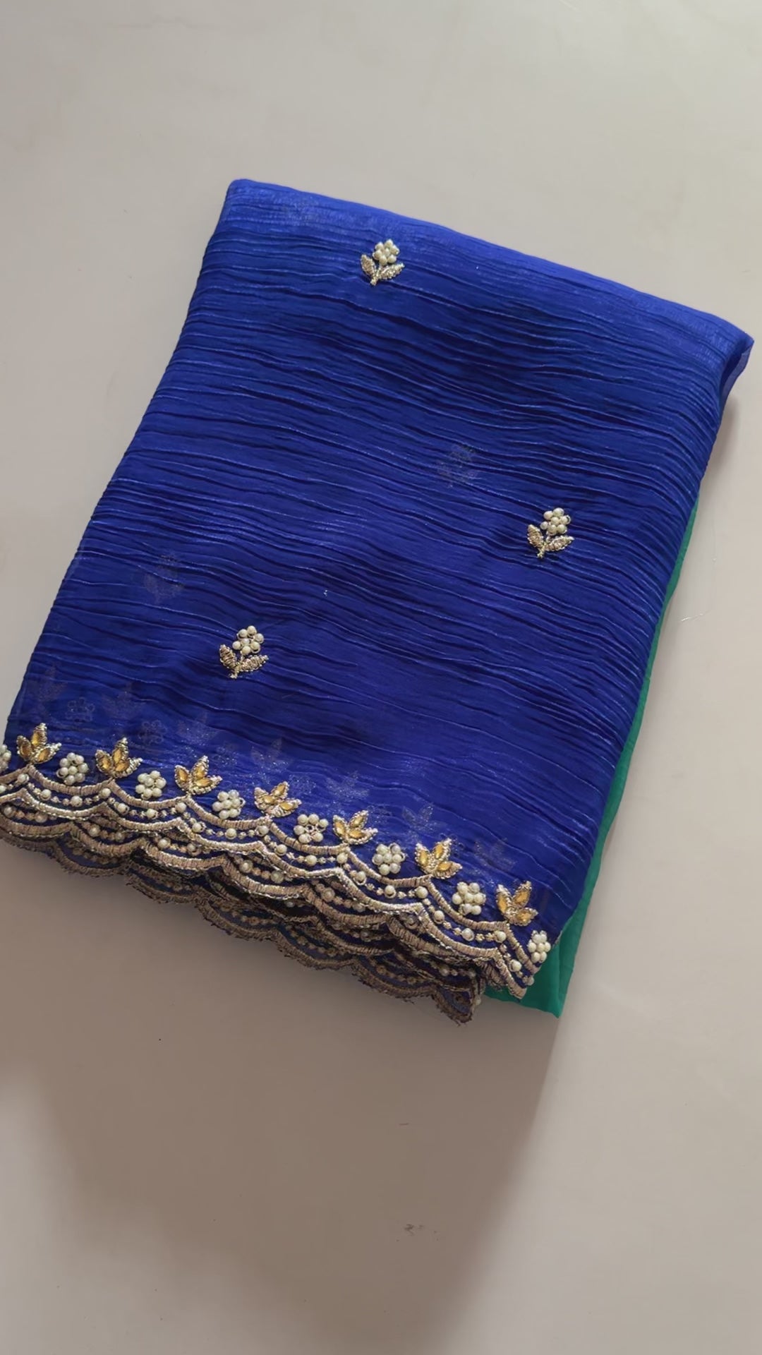 New Pedding Color Crunchy Chiffon Silk With Beautiful Embroidery n Cut Work Partywear Fancy Designer Saree