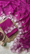 Load and play video in Gallery viewer, Partywear Soft Organza Silk Scalp Embroidery Work Fancy Designer Saree With Blouse
