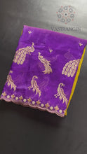 Load and play video in Gallery viewer, Prettiest Double Shaded Crunchy Chiffon Crush Silk Embroidery Work Partywear Fancy Designer Saree For Wedding
