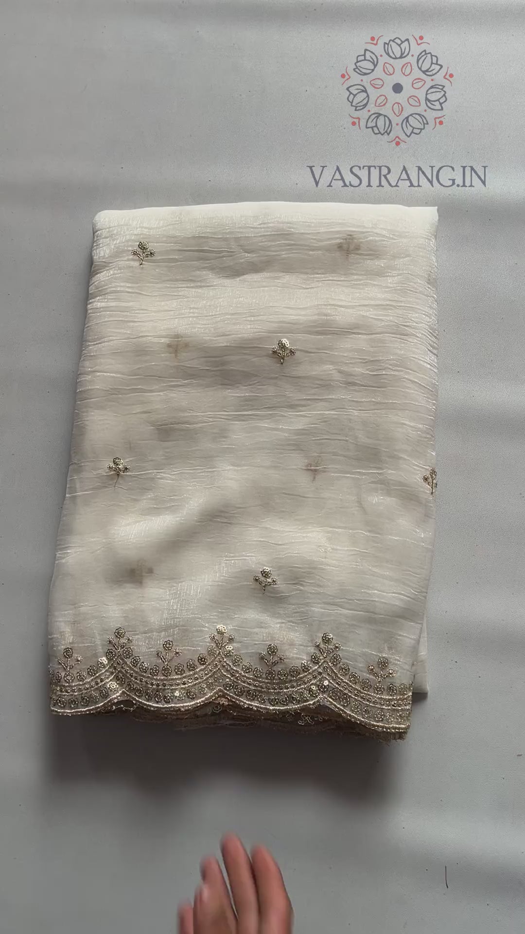 New Off White Color Partywear Crunchy Silk Embroidery n Cut Work Fancy Designer Saree